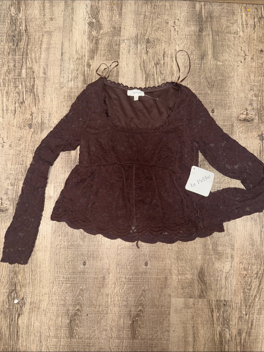 La Peche Women's Lace Peplum Long-Sleeve Top in Deep Plum